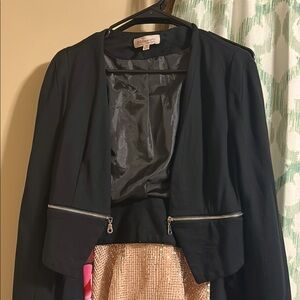 Black blazer Jacket with Zipper Detail